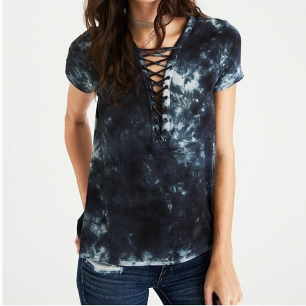 AEO Soft & Sexy Lace Up Short Sleeve Tie Dye Tee​